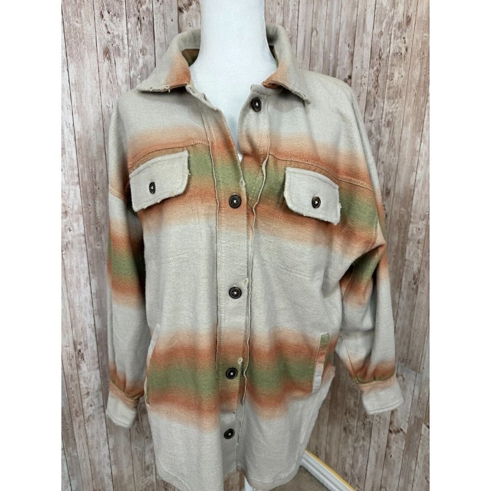 Free People Printed Ruby Shacket Long Sleeve Distressed Mazipan Combo XS - Picture 6 of 15